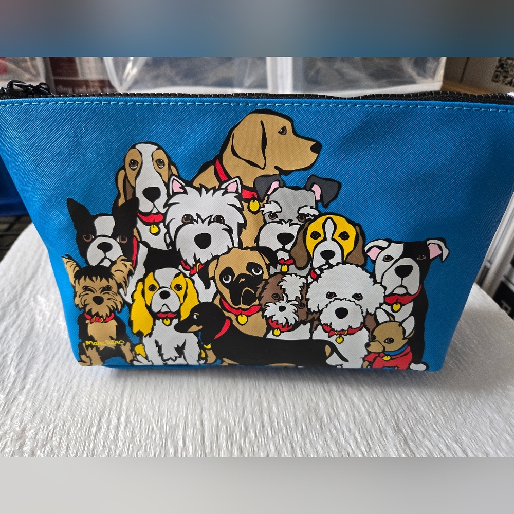 NWT Marc Tetro Dog Breed Blue Print Clutch/Bag/Purse/Cosmetic Bag